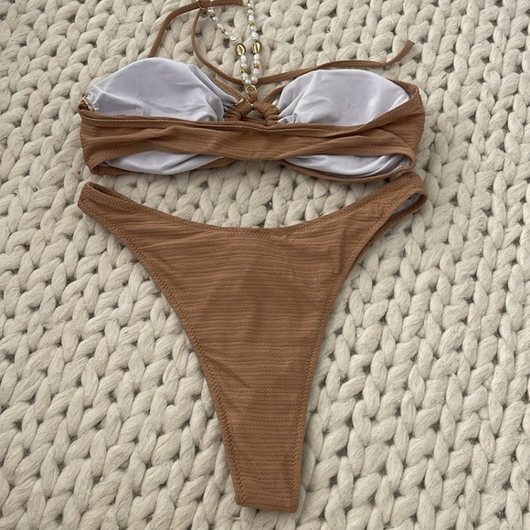 Brown Pearl/Shell Bikini High Cut Size M NEW - Picture 6 of 6